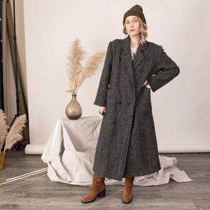 Vintage 80s gray tweed peacoat duster jacket